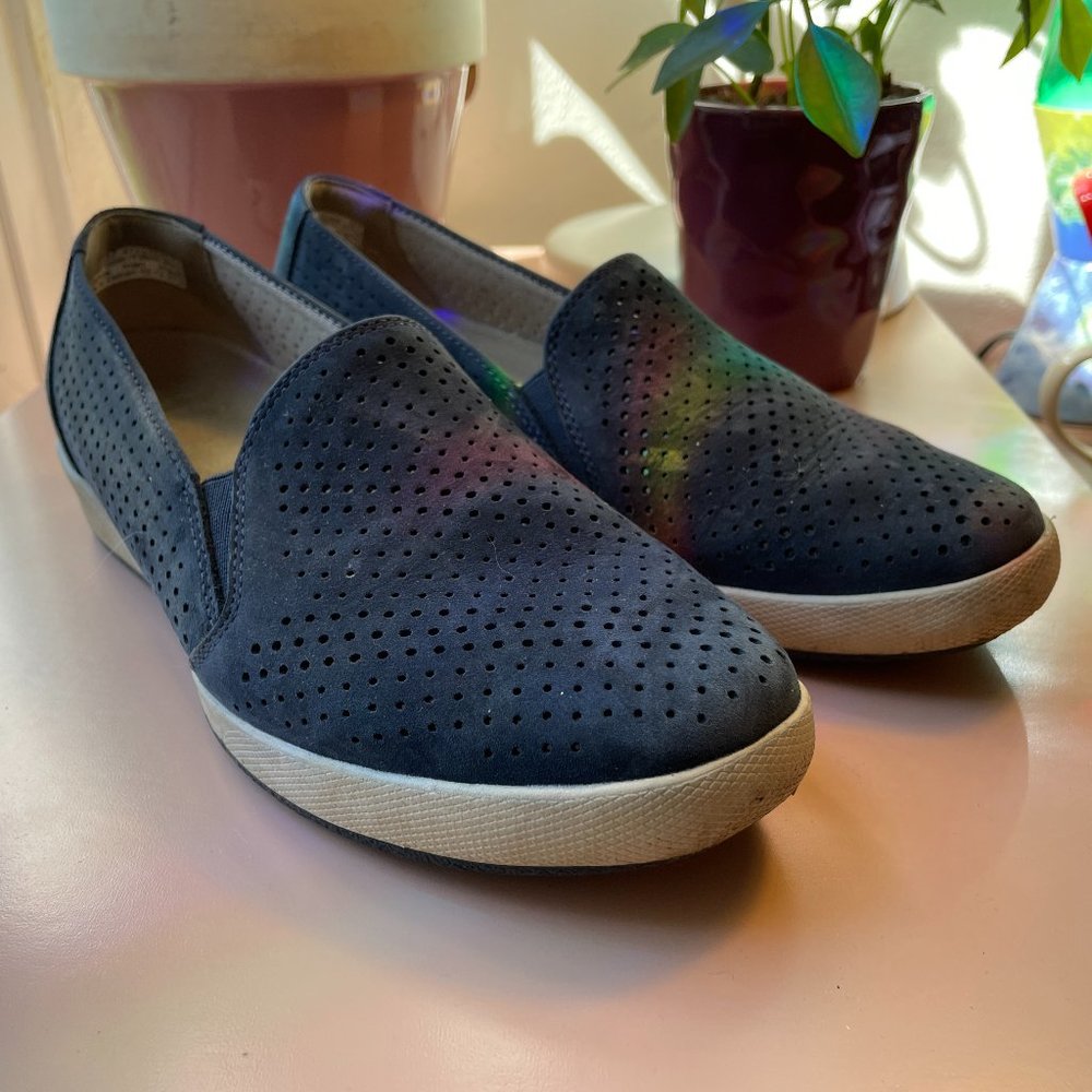 Dansko Odina Leather Slip Ons in Navy Blue